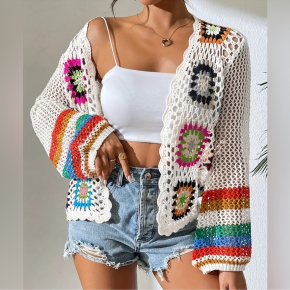 Colorful Crochet Open-Front Sweater - Picture 3 of 5